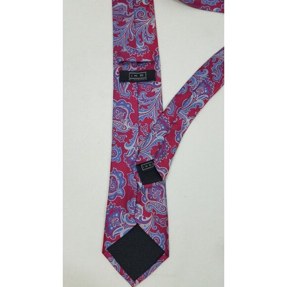 Ike Behar Mens Necktie Red & Blue Paisley Silk Tie 59.5" X 3.75" - Picture 4 of 9